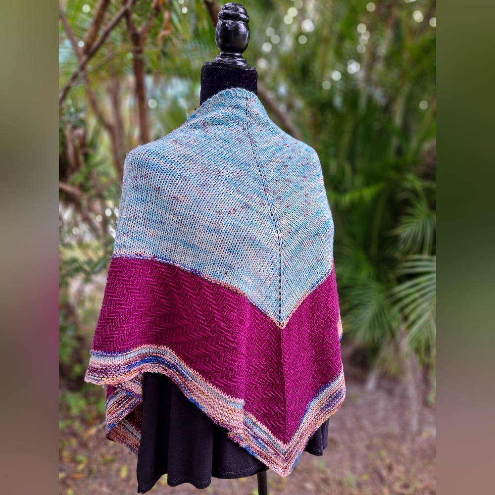 Hand Crafted OOAK Contemporary Elegant Striped Merino Wool Blue Purpl Knit Scarf